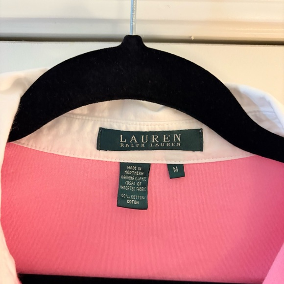 Lauren Ralph Lauren Women’s Pink and White Cotton Long Sleeve Polo Shirt - Picture 4 of 8